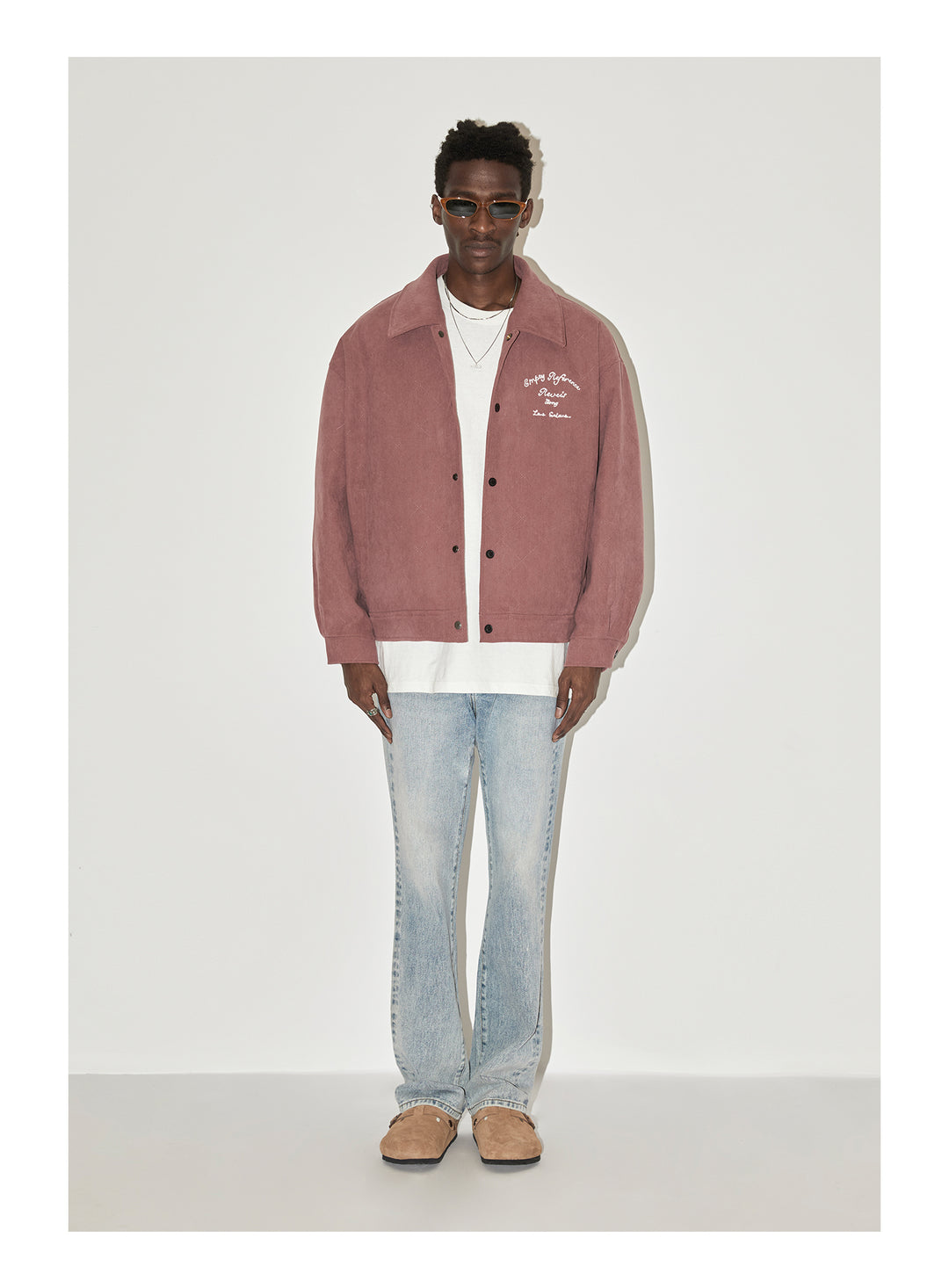 EMPTY REFERENCE Embroidered Diamond Check Pattern Corduroy Jacket