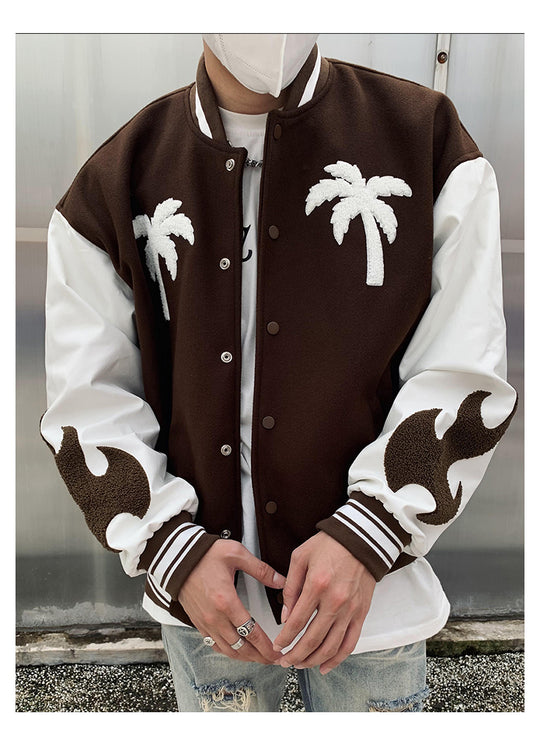Palm Tree Mask Embroidered Varsity Jacket