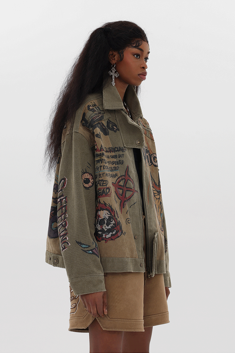 JHYQ Graffiti Printing Denim Jacket