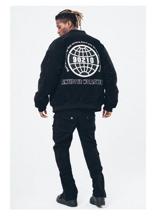 ANTIDOTE 90210 Embroidered Corduroy Varsity Jacket | Face 3 Face