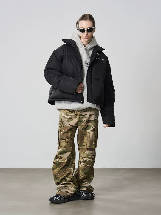 Harsh and Cruel Embroidered Logo Stand Up Collar Down Jacket