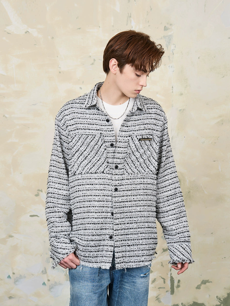 Harsh and Cruel Distressed Tweed Long Sleeve Shirt