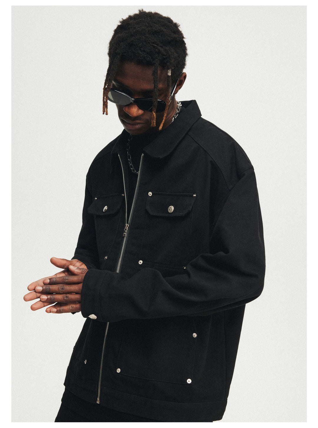 ANTIDOTE Stud Patch Punk Loose Zipper Jacket | Face 3 Face