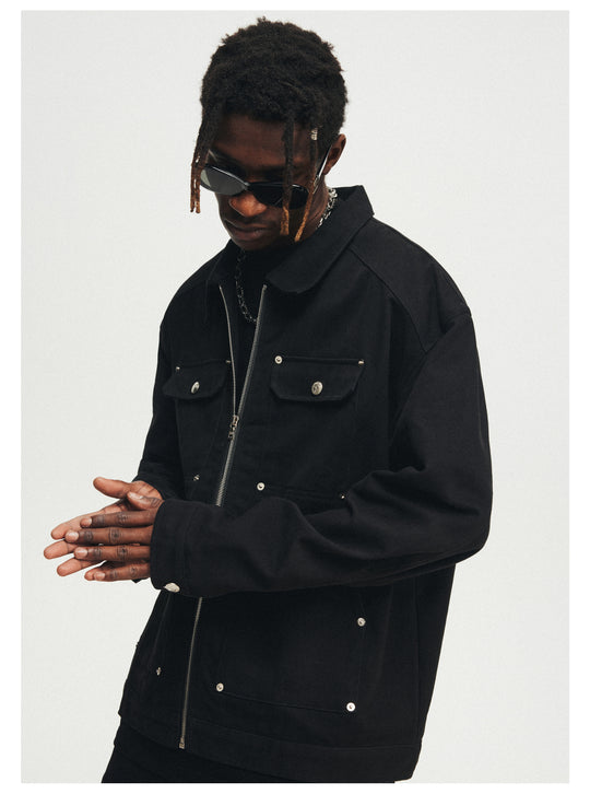 ANTIDOTE Stud Patch Punk Loose Zipper Jacket | Face 3 Face