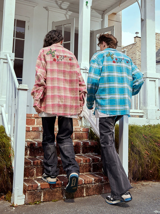 Achock Embroidery Fringe Plaid Long Sleeve Shirt | Face 3 Face