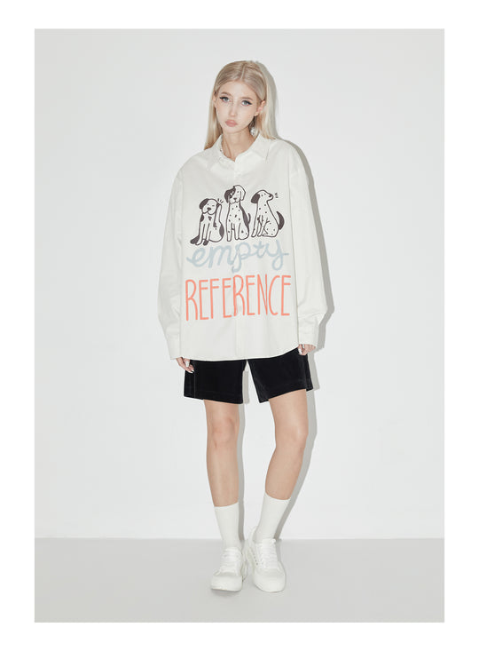 EMPTY REFERENCE Cartoon Puppy LOGO Print Long Sleeved Shirt