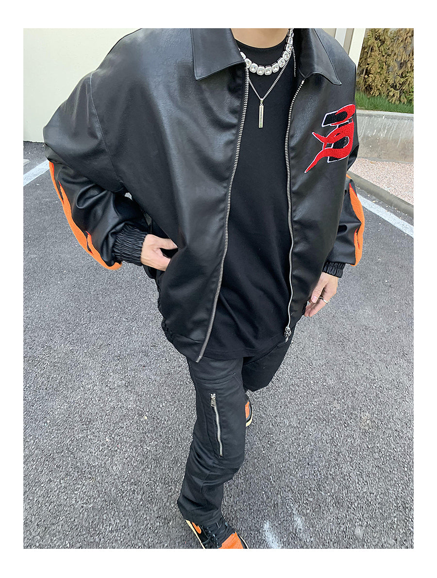 Flame Embroidery Varsity Jacket