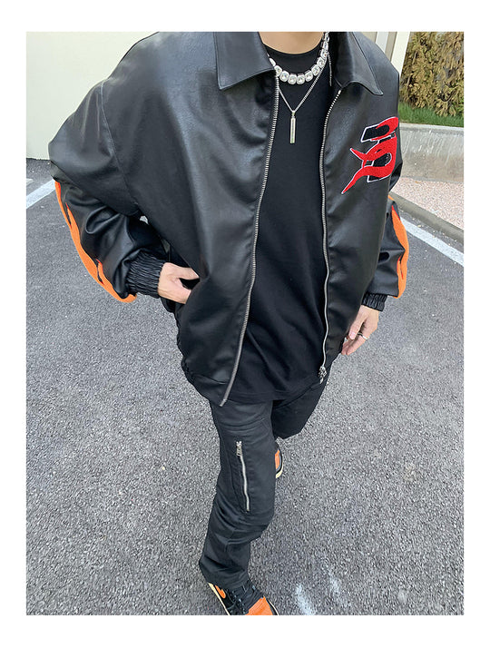 Flame Embroidery Varsity Jacket