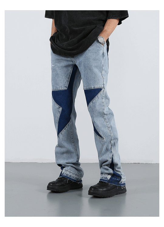 F3F Select Star Patchwork Micro Flare Denim Jeans