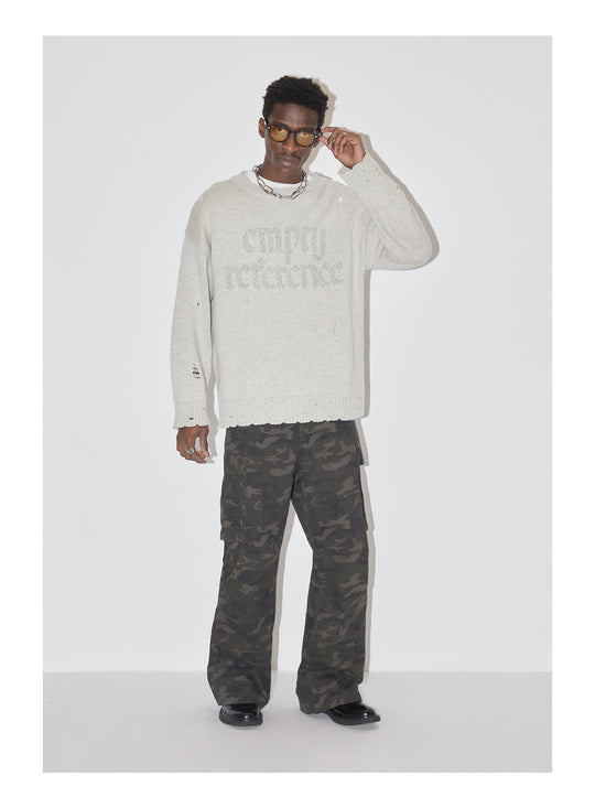 EMPTY REFERENCE Gray Hole Logo Knit Sweater