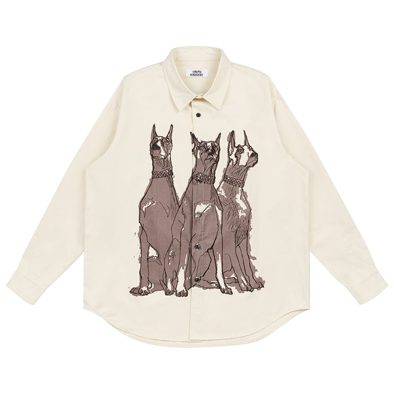 EMPTY REFERENCE Line Drawing Doberman Print Long Sleeved Shirt | Face 3 Face