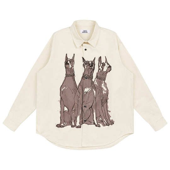 EMPTY REFERENCE Line Drawing Doberman Print Long Sleeved Shirt | Face 3 Face