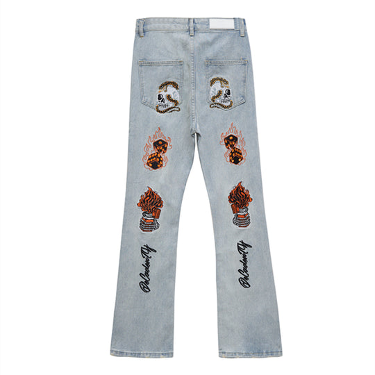 Skull Embroidered Denim Jeans