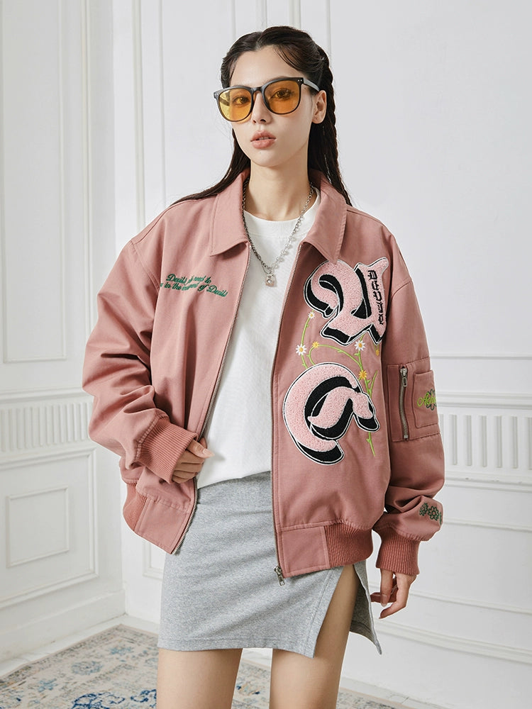 Achock Letters Flocked Bomber Jacket