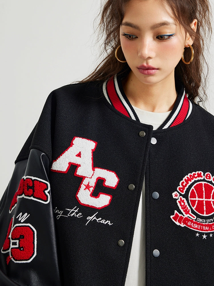 Achock Splicing Flocking Embroidery Baseball Jacket