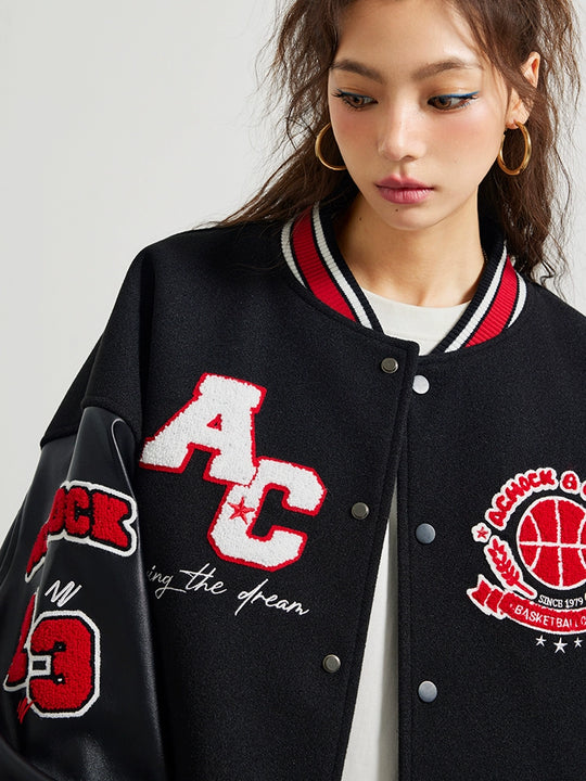 Achock Splicing Flocking Embroidery Baseball Jacket