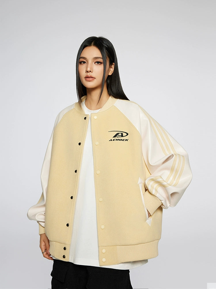 Achock Contrasting Color Shoulder Sleeve Baseball Jacket | Face 3 Face