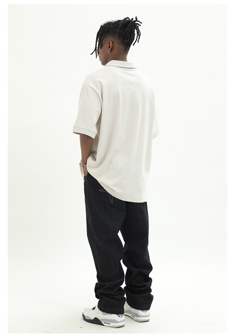 Cashrules Embroidered Loose Black Denim Pants