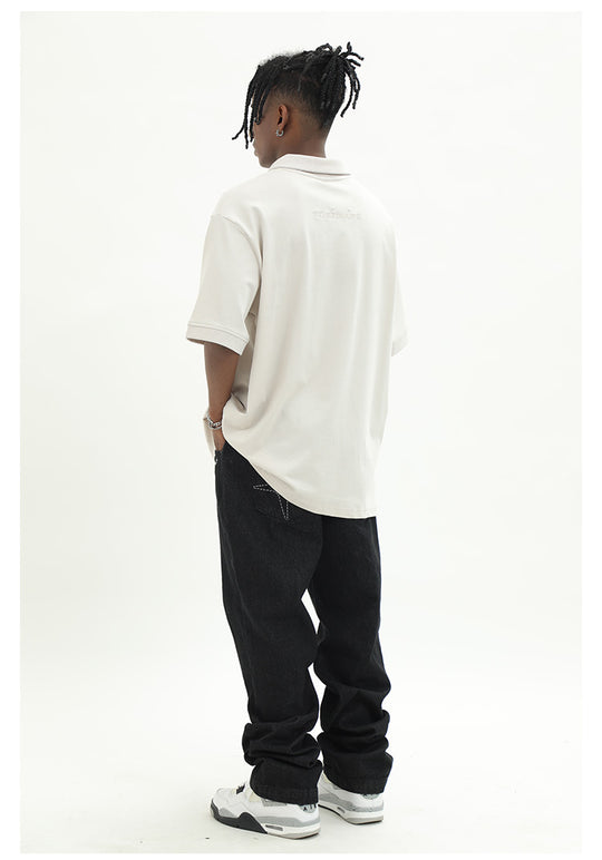 Cashrules Embroidered Loose Black Denim Pants