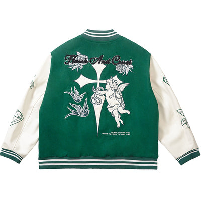 Harsh and Cruel Cross Angel Embroidered Varsity Jacket | Face 3 Face