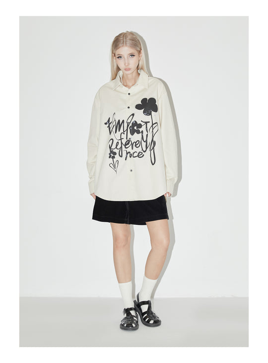 EMPTY REFERENCE Ink Graffiti Flower Print Long Sleeved Shirt