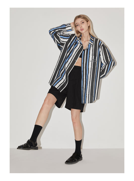 EMPTY REFERENCE Oil Painting Stripes Long Sleeved Shirt