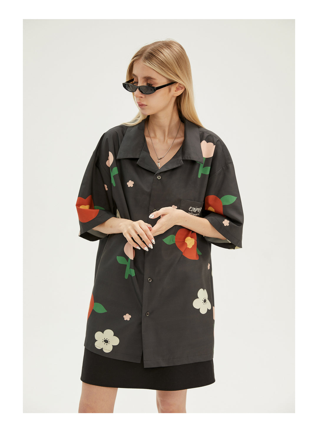 EMPTY REFERENCE Peach Flower Short Sleeve Shirt