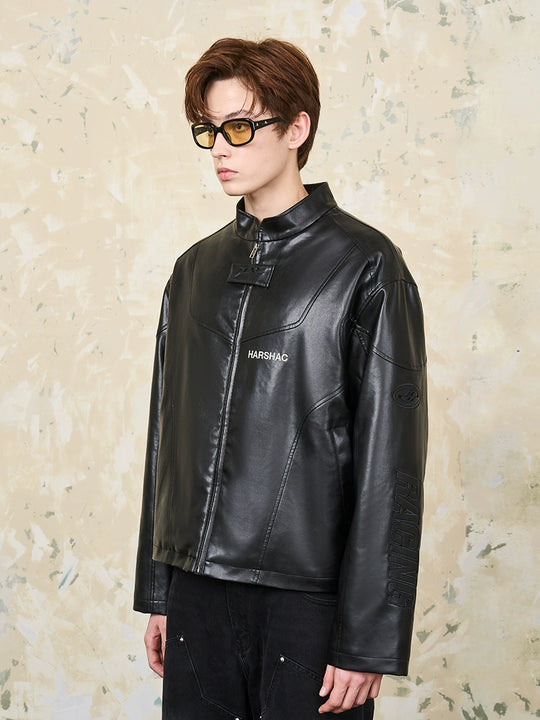 Harsh and Cruel Deconstructed Stitching Embroidered Leather Jacket