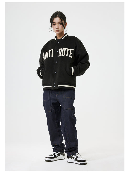 ANTIDOTE LOGO Woolen Embroidered Varsity Jacket | Face 3 Face