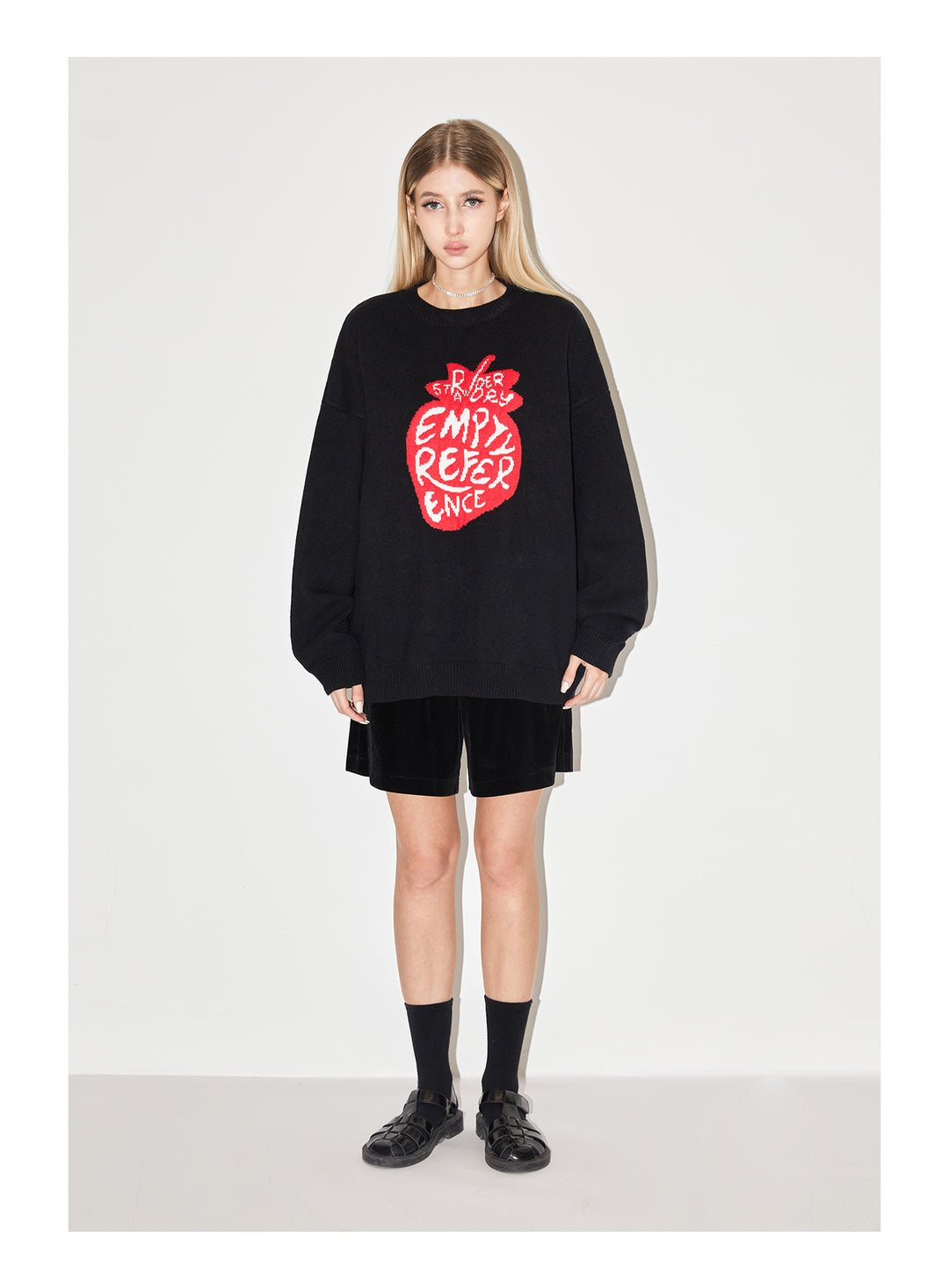 EMPTY REFERENCE I Love Strawberry Jacquard Knit Sweater