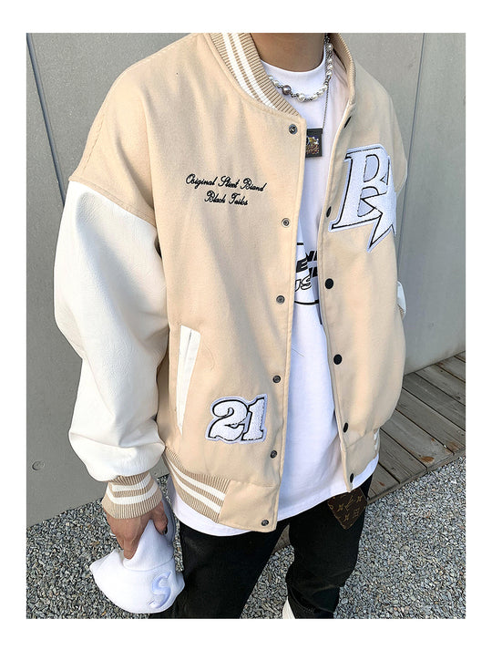 Star Embroidery Stitching Varsity Jacket