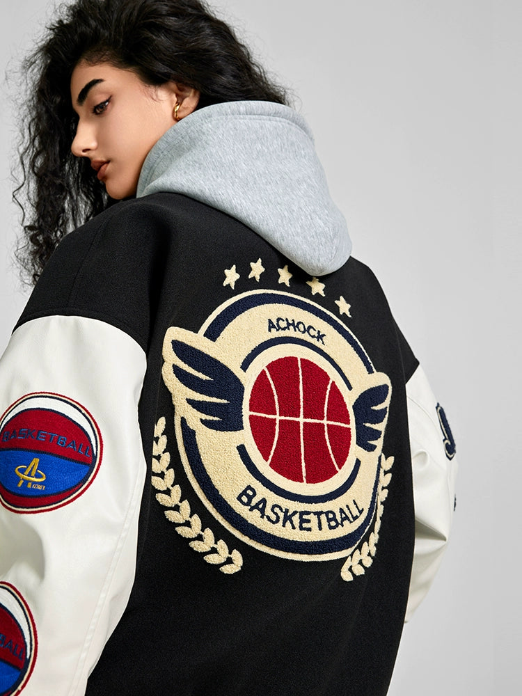 Achock Monogrammed Embroidered Flocked Baseball Jacket