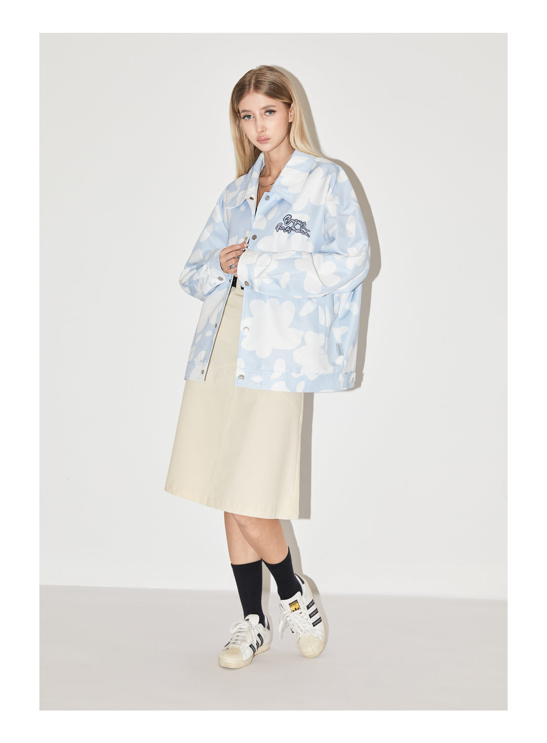 EMPTY REFERENCE Full Print Flower Embroidery Jacket