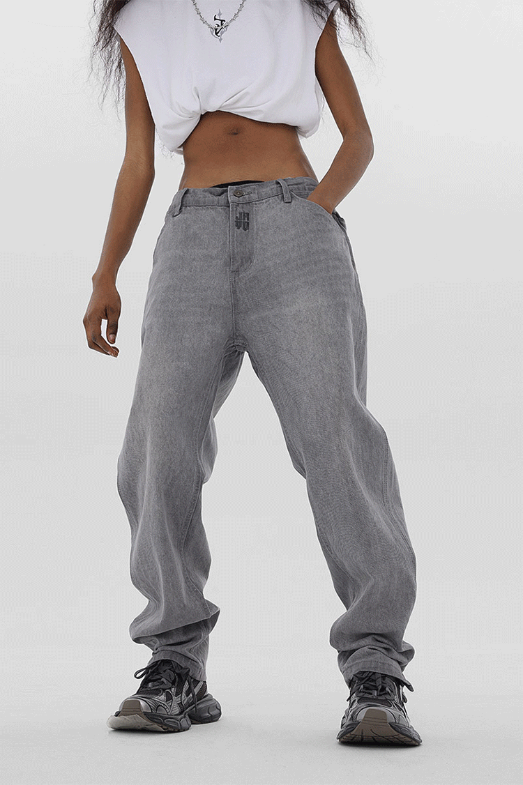 JHYQ Washed Logo Embroidery Denim Jeans