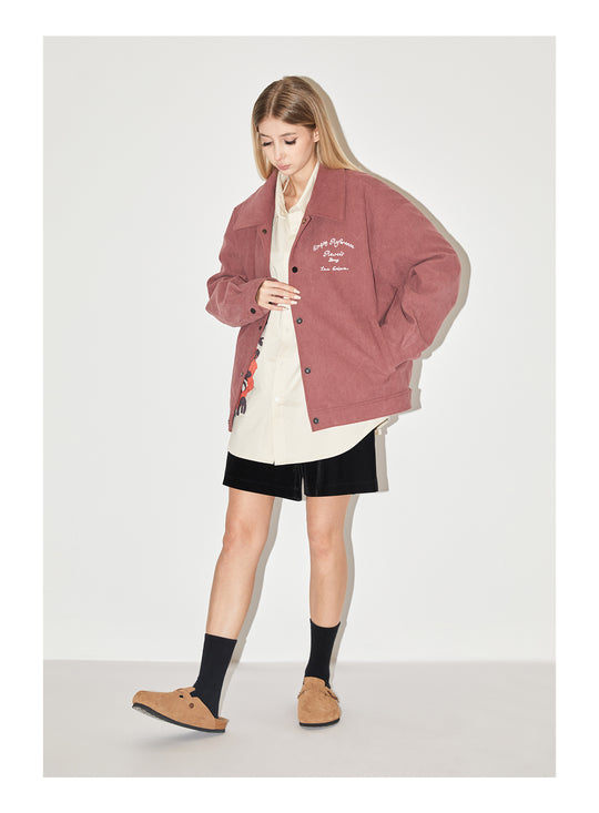 EMPTY REFERENCE Embroidered Diamond Check Pattern Corduroy Jacket