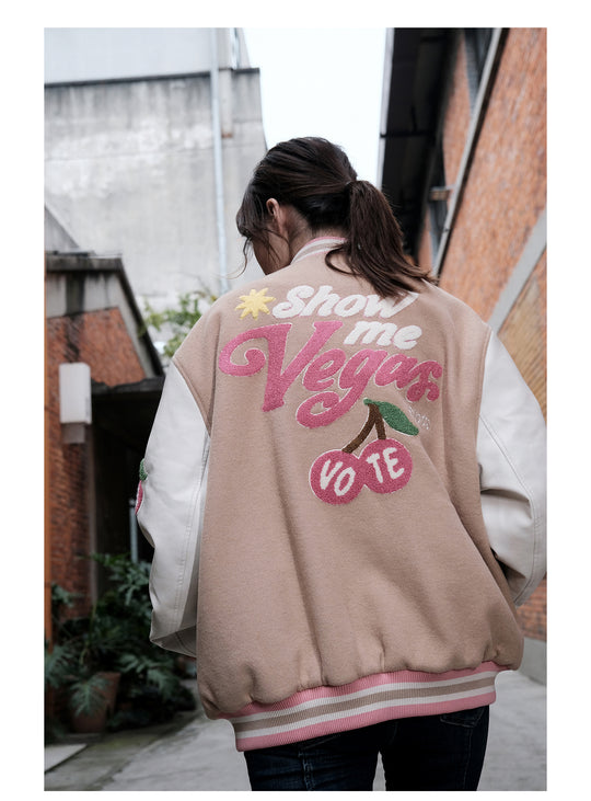 VOTE Patch Embroidered Cherry Varsity Jacket
