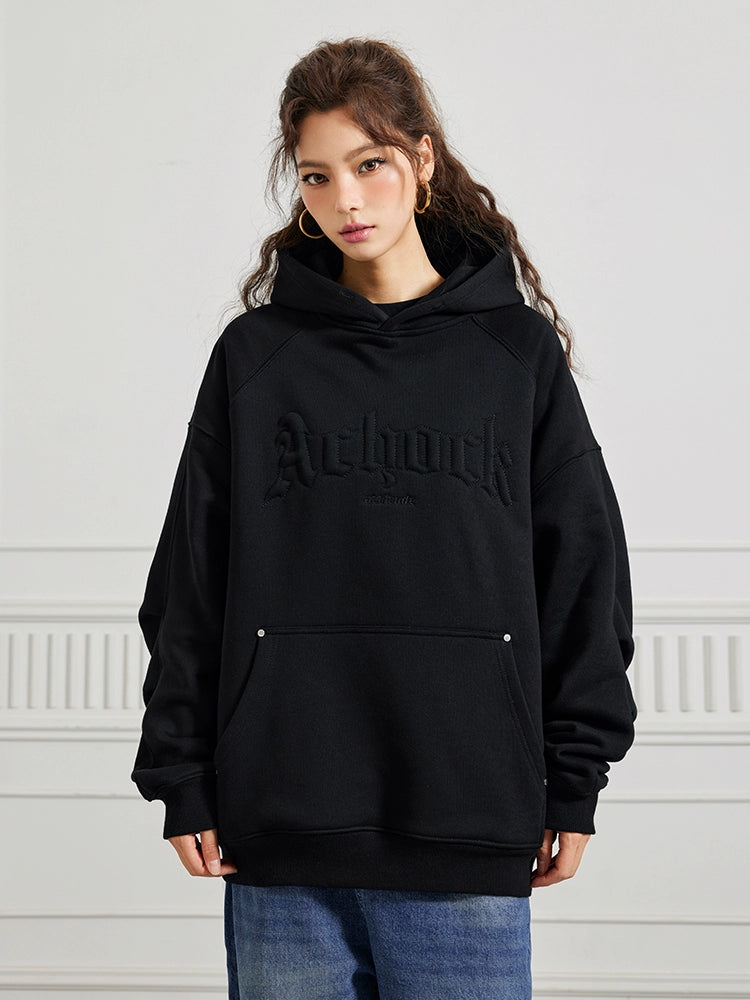 Achock Logo Embroidery Sleeve Pleats Hoodie
