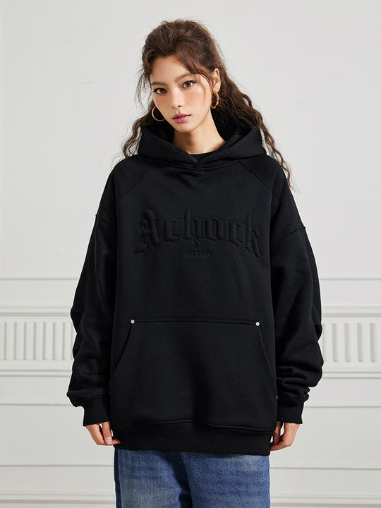 Achock Logo Embroidery Sleeve Pleats Hoodie