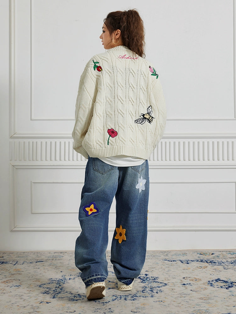 Achock Flower & Bee Embroidery Knit Cardigan | Face 3 Face