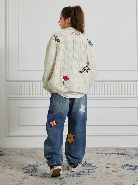 Achock Flower & Bee Embroidery Knit Cardigan | Face 3 Face