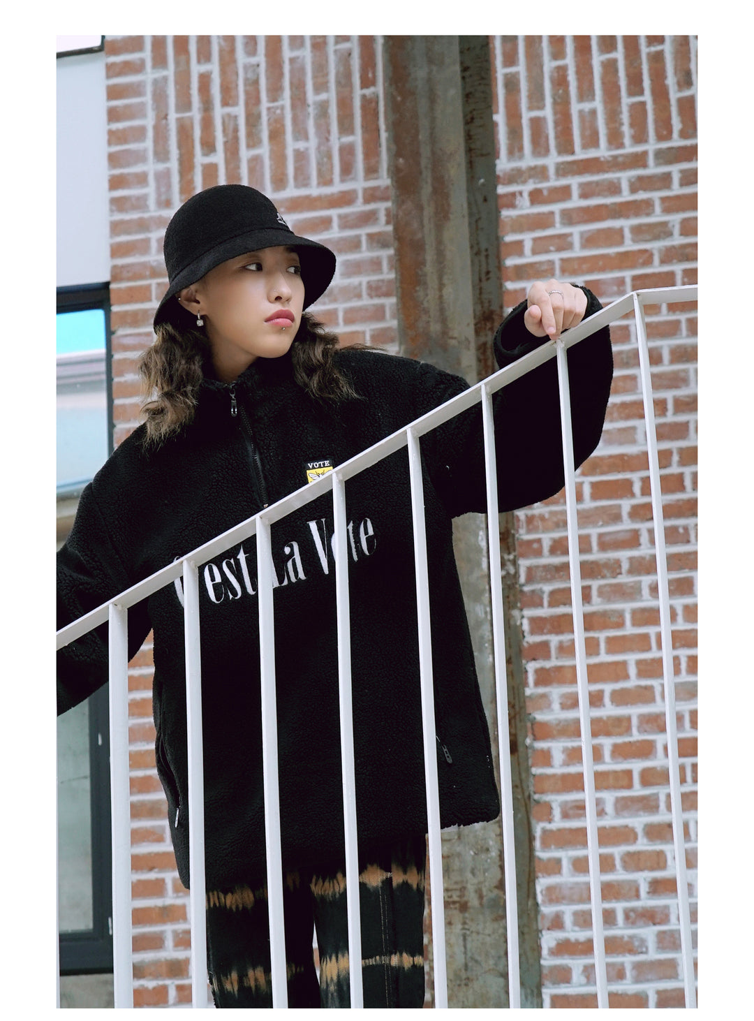 VOTE Bee Embroidered Sherpa Jacket