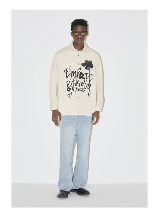EMPTY REFERENCE Ink Graffiti Flower Print Long Sleeved Shirt