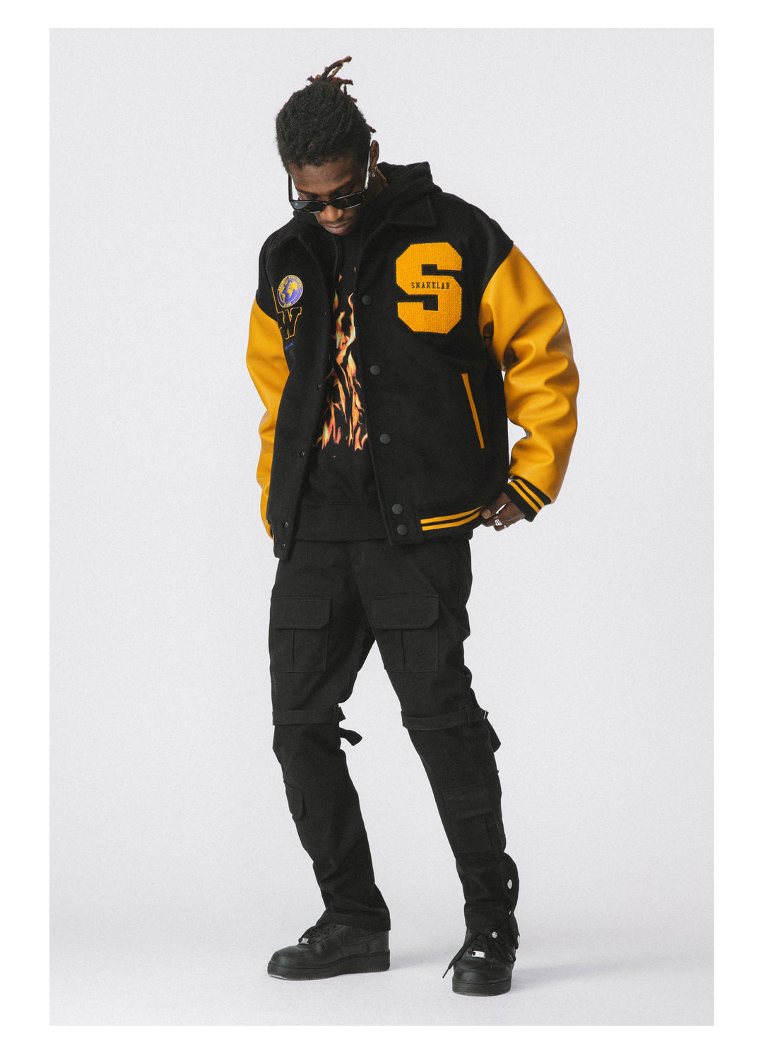 ANTIDOTE Yellow Woolen Embroidered Varsity Jacket | Face 3 Face