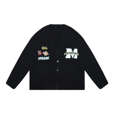 MEDM Embroidered Badge Knit Sweater Cardigan | Face 3 Face
