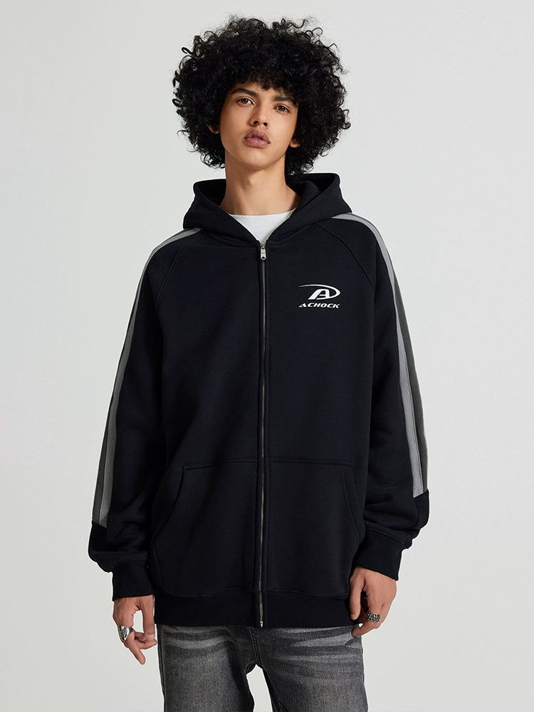 Achock Small Logo Splicing Zipper Hoodie