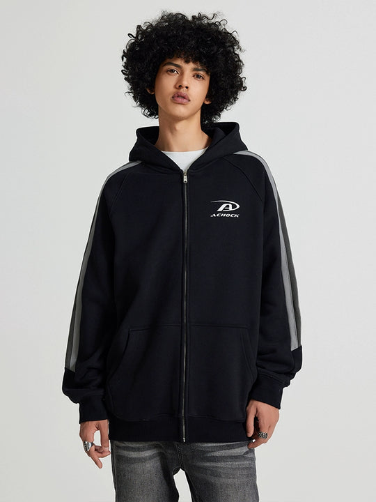 Achock Small Logo Splicing Zipper Hoodie