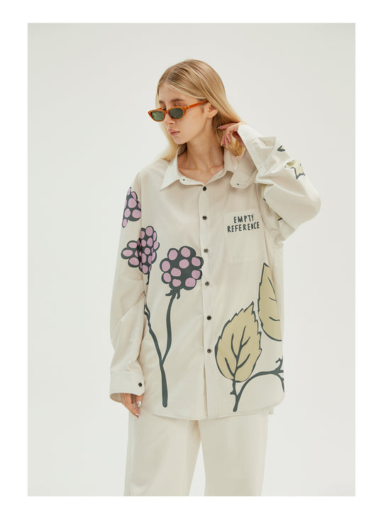 EMPTY REFERENCE Grape Leaf Fruit Print Long Sleeve Shirt