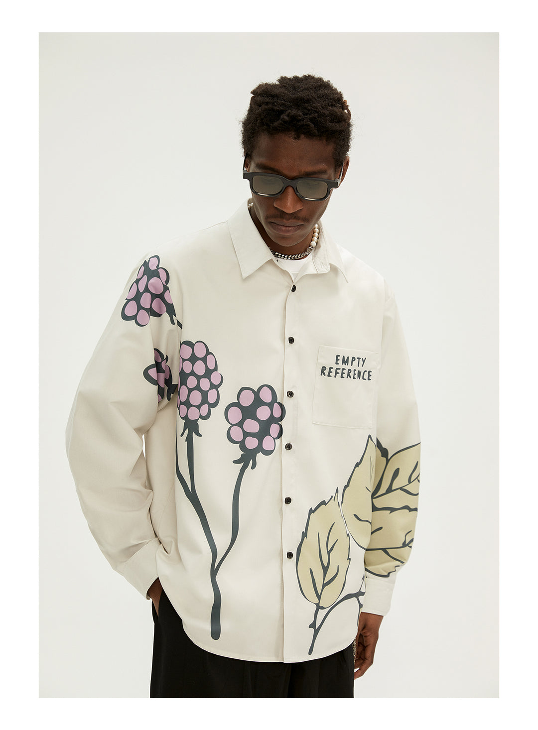 EMPTY REFERENCE Grape Leaf Fruit Print Long Sleeve Shirt