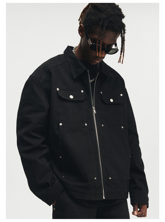 ANTIDOTE Stud Patch Punk Loose Zipper Jacket | Face 3 Face
