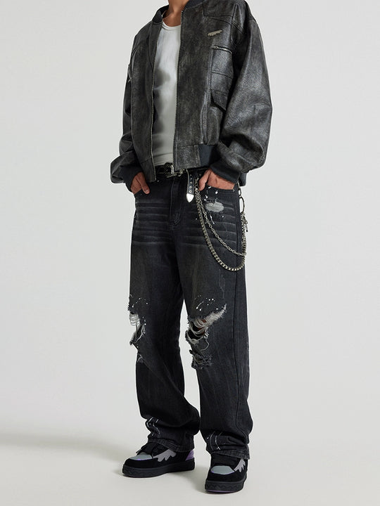 Achock Ripped Washed Vintage Denim Jeans